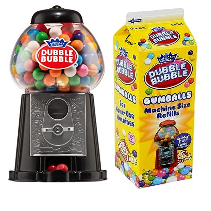 Máquina de chicles para niños de 8.5 pulgadas - Banco de juguetes con fichas - Máquina de chicle negra de doble burbuja, estilo clásico, incluye