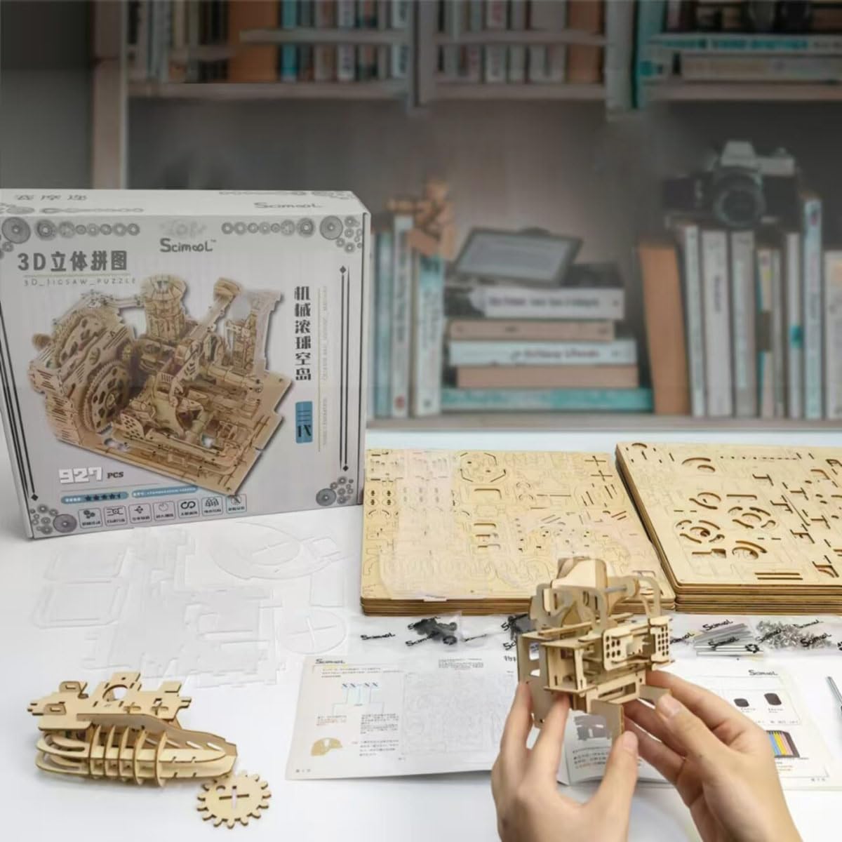 Drewniane puzzle 3D dla dorosłych, mechaniczna kulka, niebo, wyspa, zestaw do budowania, 1102 szt., steampunk, kulka, tor, puzzle 3D, DIY, zestaw do samodzielnego montażu, prezent, zestaw