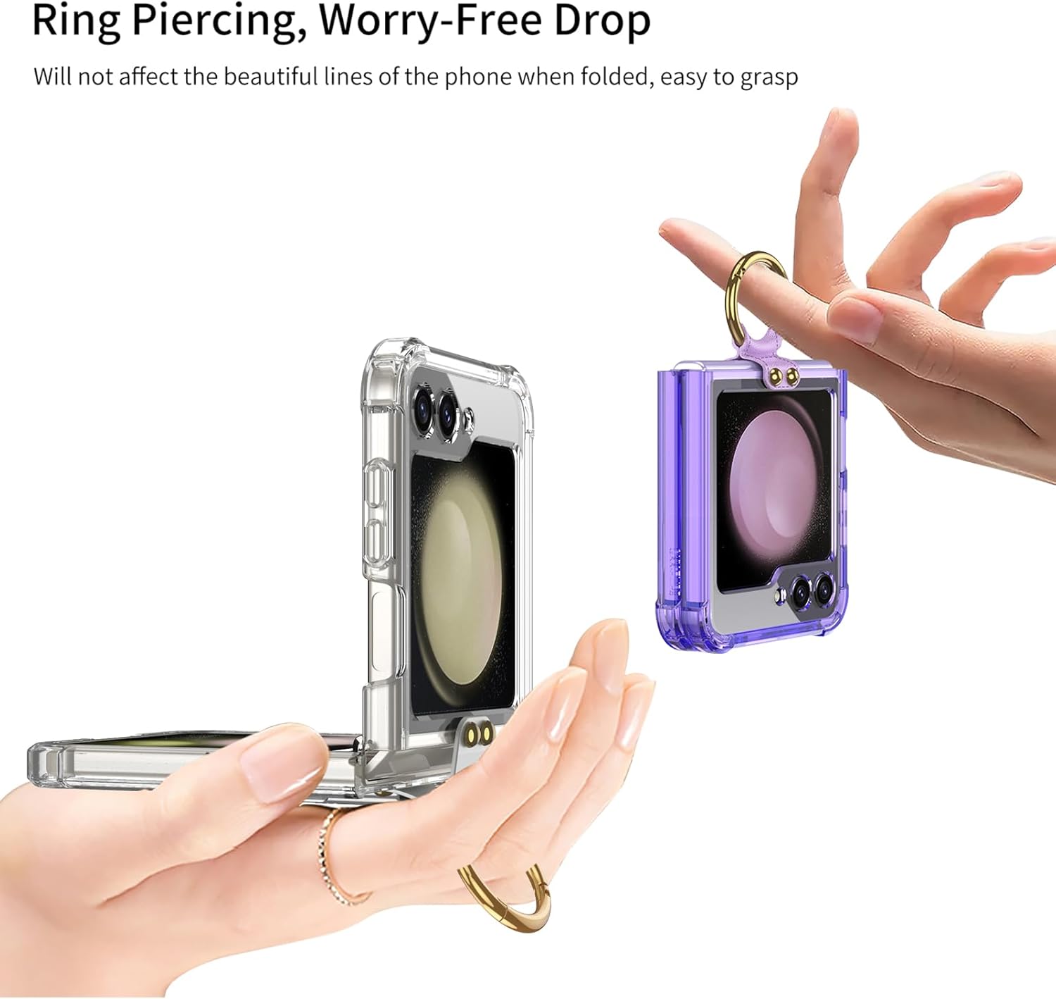for Samsung Galaxy Z Flip 5 Clear Case with Pen and Ring,Ultra Thin Transparent Anti-Fall Phone Protective Cover for Samsung Galaxy Z Flip 5 5G (ZFlip5-Ring-Purple)