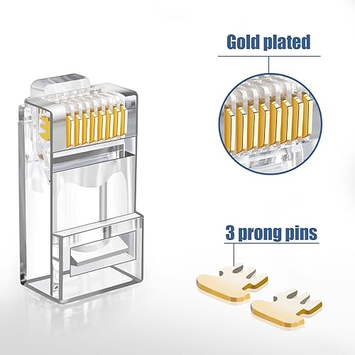 Miniatura 5 de ANPKEC 120 conectores RJ45, conector RJ45 de paso Cat6 Cat5e, enchufe de red chapado en oro 8P8C para cable sólido y estándar, 100 conectores RJ45 y