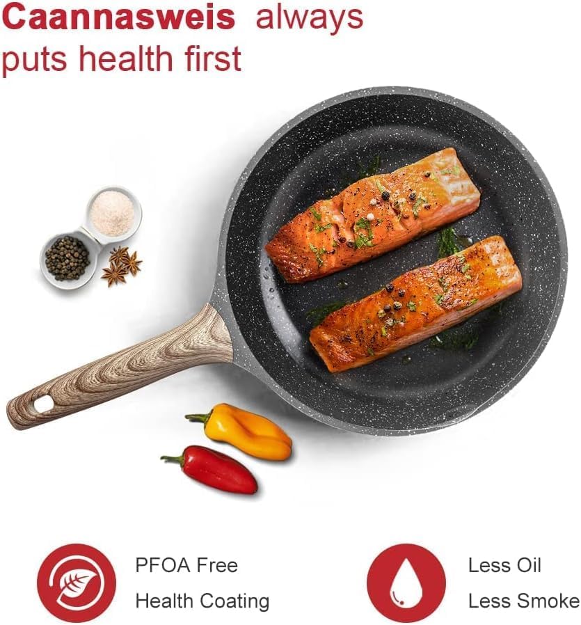 Caannasweis Nonstick Granite Frying Pan Skillet, Non Stick Omelette Frying Pans, Omelet Egg Pan, Stone Cookware Chef's Pan, Induction Compatible, PFOA Free (Gray, 8 Inch) - Image 8