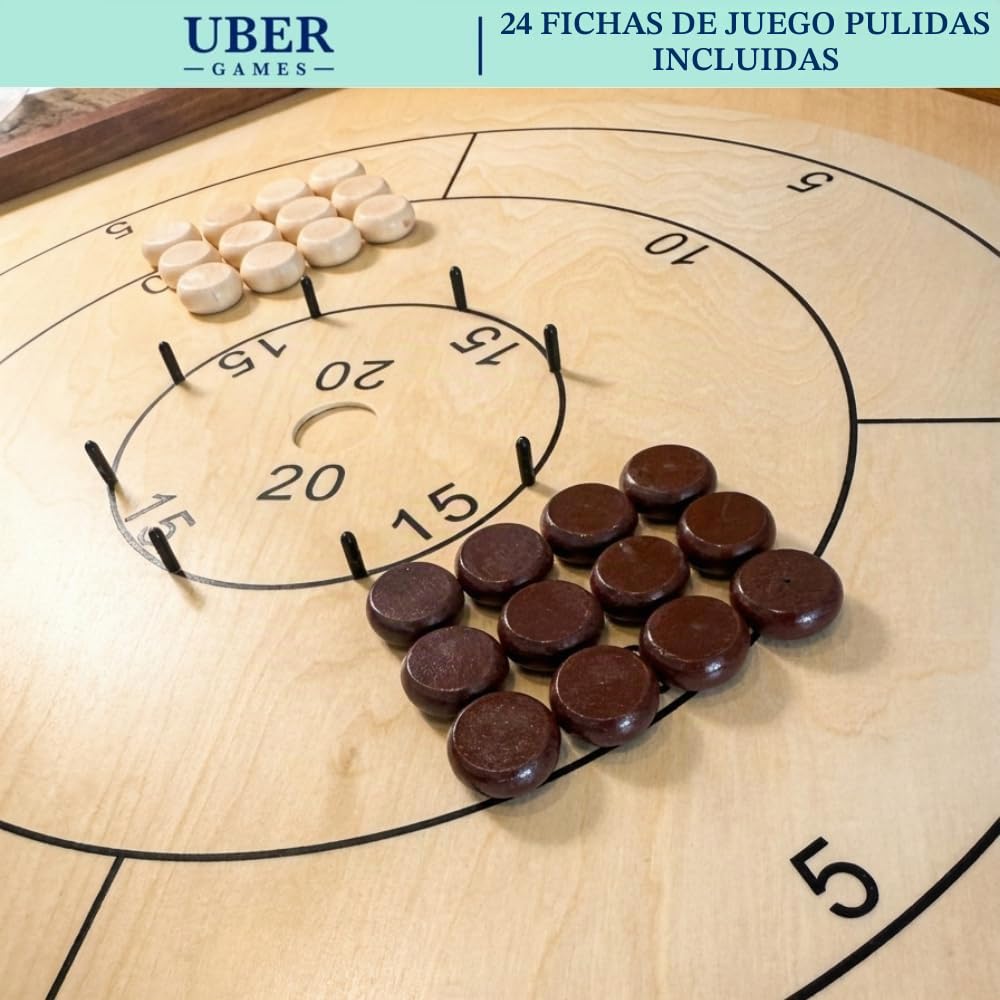 Crokinole, Juego de Estrategia Canadiense, tamaño Oficial 69 x 69 cm, con Hermosas fichas de Juego y Bolsa de Transporte y Almacenamiento