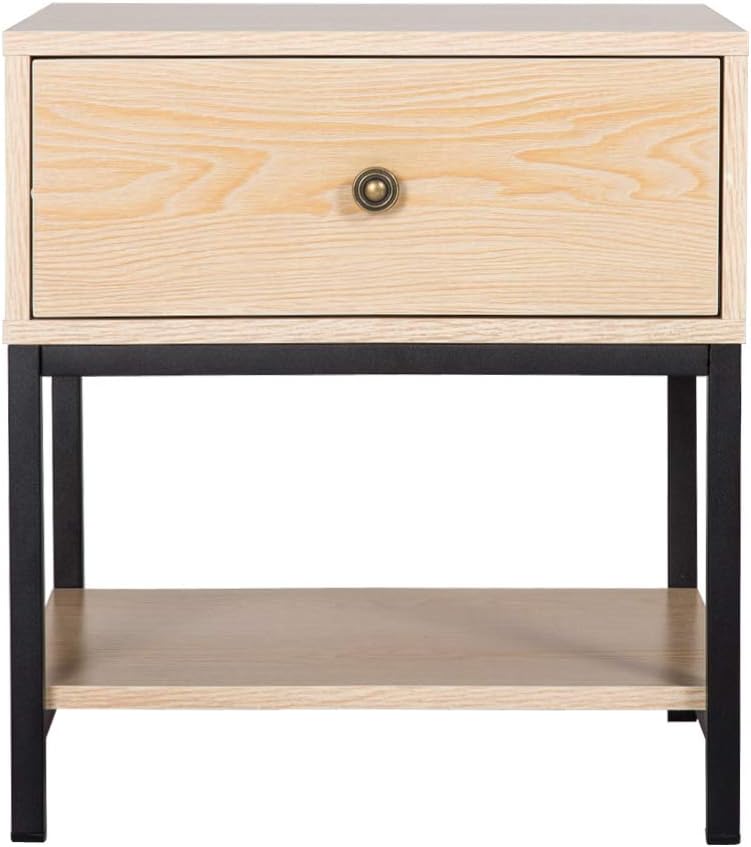 Peach Tree Side End Table Night Stand with A Single Drawer Storage for Bed Room Living Room, Beside Table with Storage, Wooden/Black