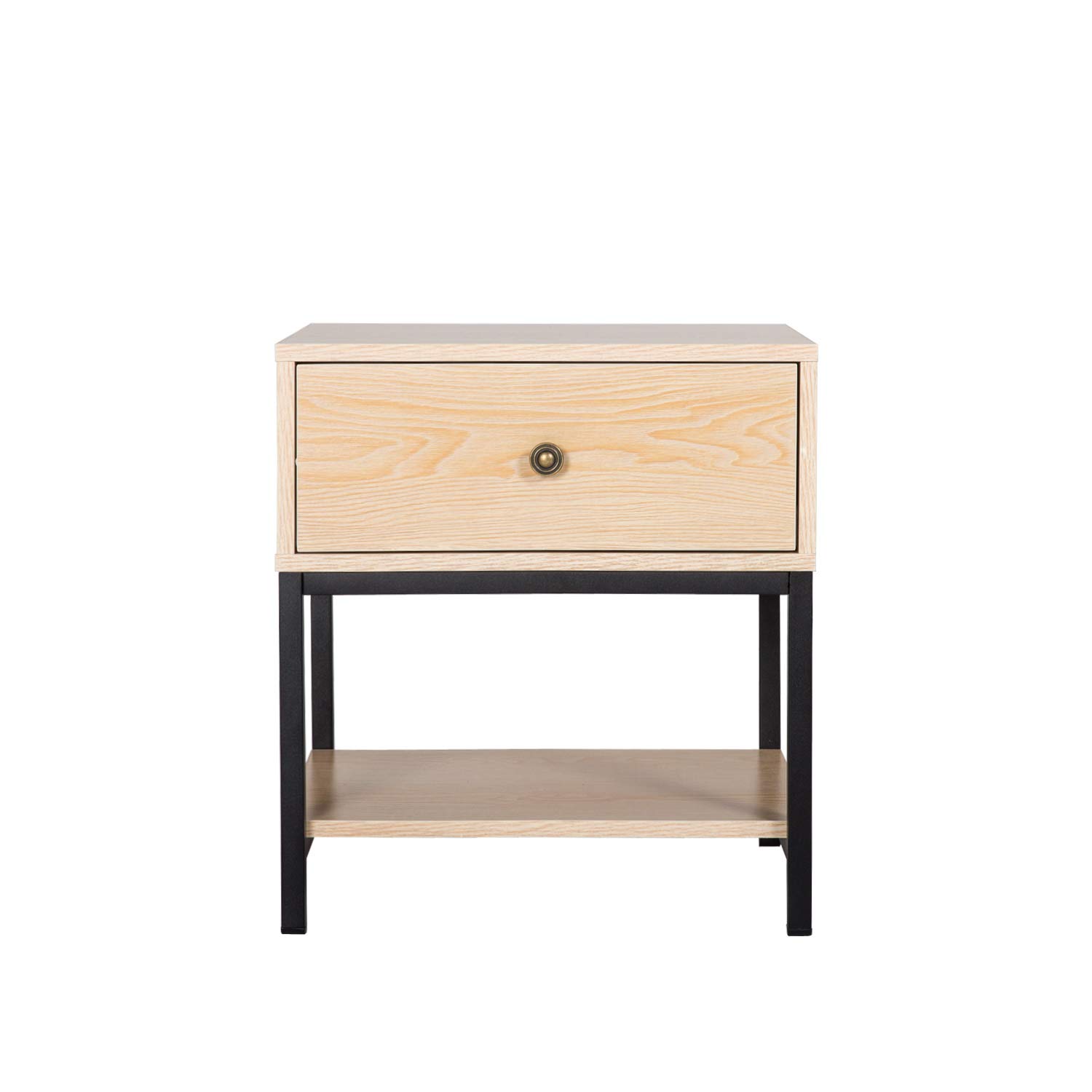 Peach Tree Side End Table Night Stand with A Single Drawer Storage for Bed Room Living Room, Beside Table with Storage, Wooden/Black