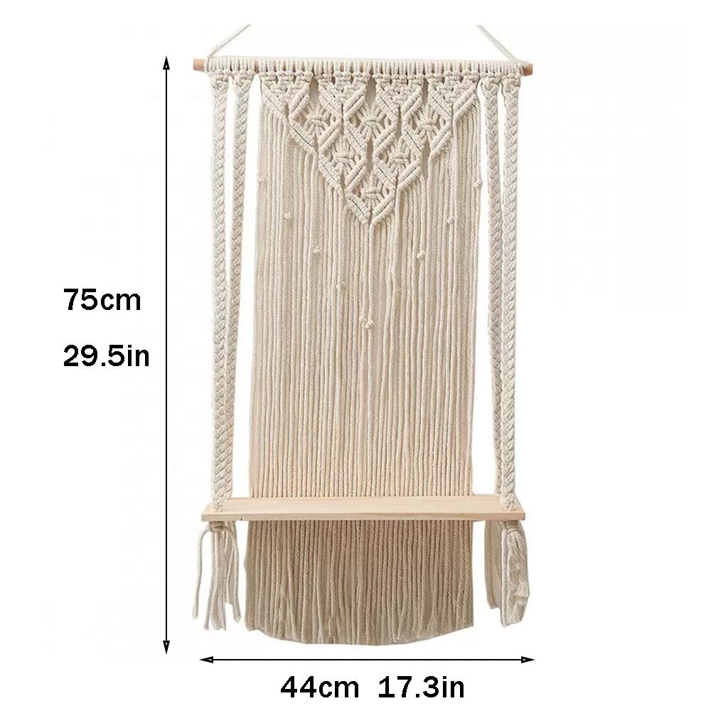 Tapices Macramé Tapiz Tejido a Mano Hecho de Hilo de algodón y Madera, Decoraciones de Pared/estantes