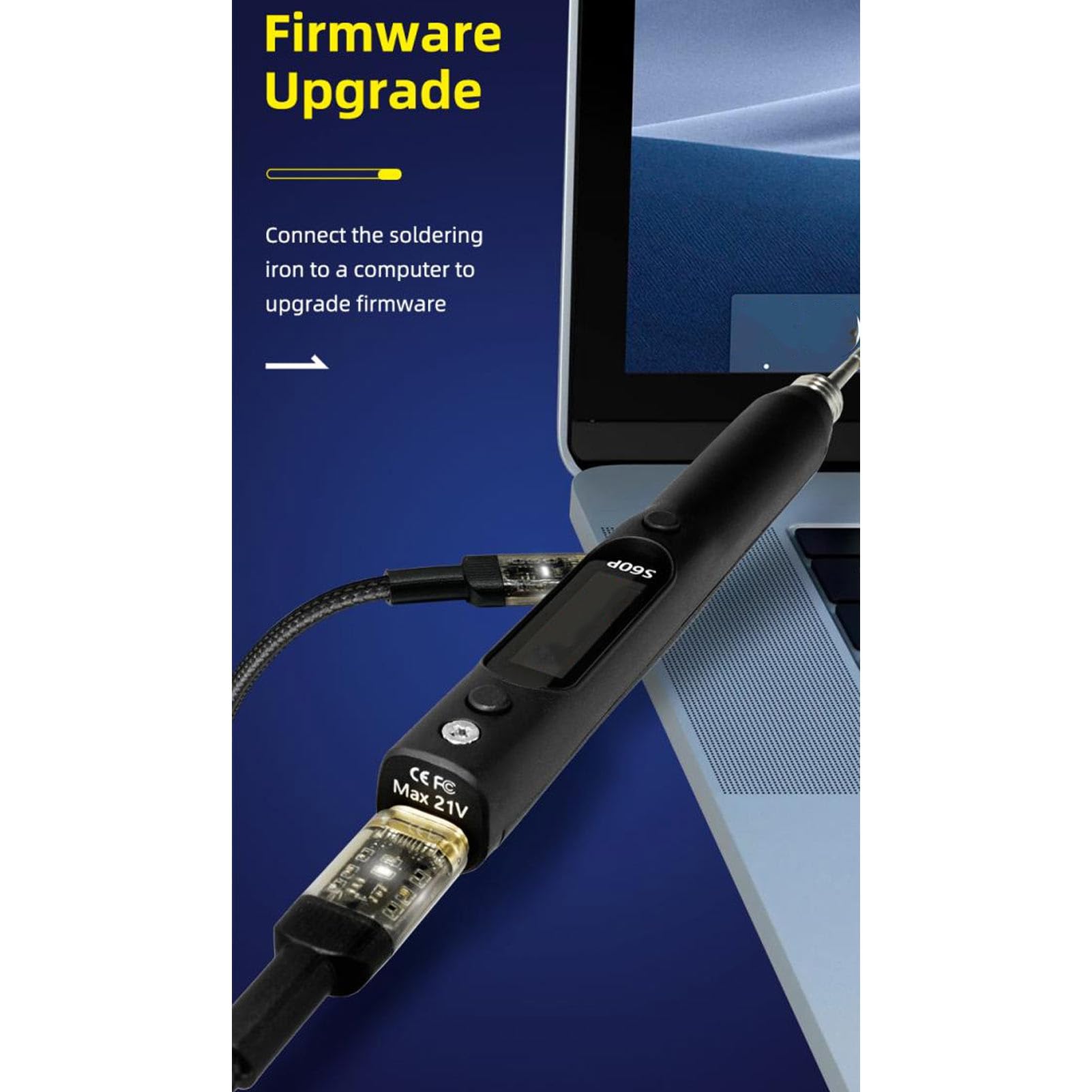 Fafeicy Lutownica USB z Wyświetlaczem OLED Mini Elektryczne Narzędzie do Spawania z regulacją Temperatury do 932 ° F 60W, do Naprawy Płytek Drukowanych i Projektów DIY