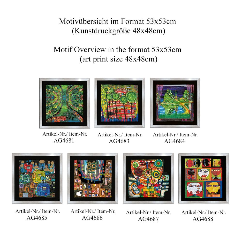 artissimo Premium-Kunstdruck gerahmt 53x53 cm AG4685 – Friedensreich Hundertwasser Pavilions and Bungalows – Bild mit Rahmen, Wandbild, Poster, Wanddekoration