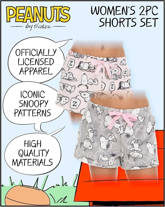 Peanuts Snoopy Womens Pajama Shorts - 1 Pack or 2 Pack Comfy Sleep Lounge Pajama Shorts for Women (Sizes: S-XL)2