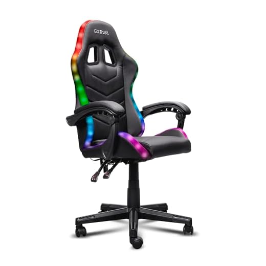 GXTrust 704 Roniq Gaming Stuhl LED, 178 Farben und Effekten, Gepolsterte Armlehnen, Verstellbare Höhe und Rückenlehne, Gaming Chair Schreibtischstuhl mit RGB-Beleuchtung, Schwarz
