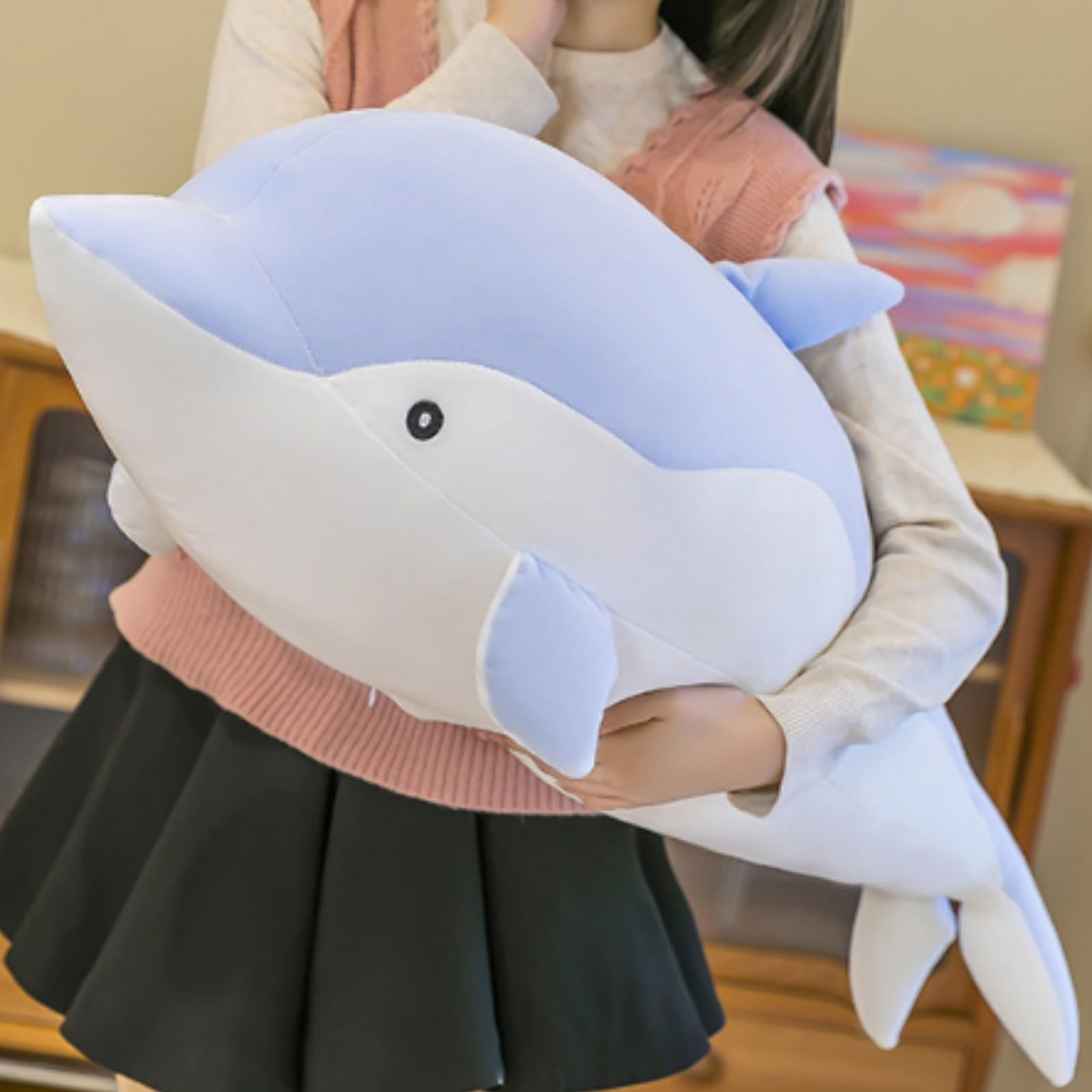 OUKEYI 70cm/27.55in Dolphin Stuffed Animals Plush Pillow Super Soft Sea Animal Dolphin Plush Toys Dolls for Boys Girls Sleeping Cushion Gift (Sky Blue)