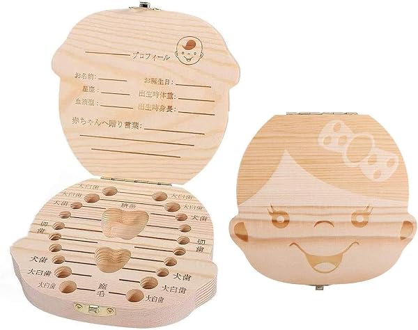 サムコス 乳歯ケース 木製 乳歯入れ 日本語版 男の子/女の子 ベビートゥース 子供 歯 保管 収納 記念な乳歯 記念品 (女の子) - 1