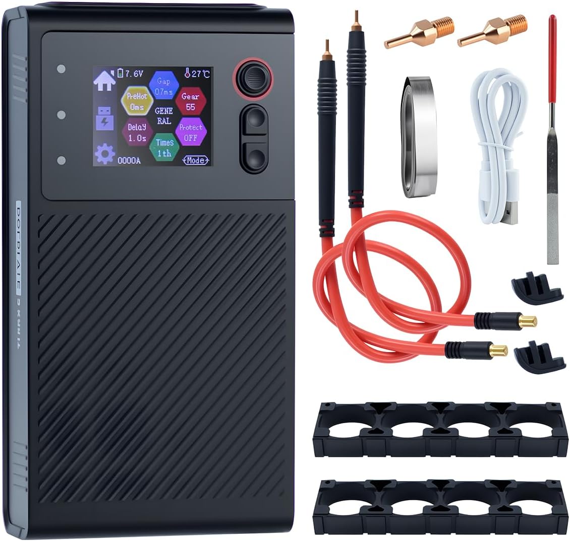 Battery Spot Welder 1.8" LCD Screen Portable Handheld Spot Welding Machine Double Pulse Adjustable for 18650 Battery Packs/Cylindrical Batteries