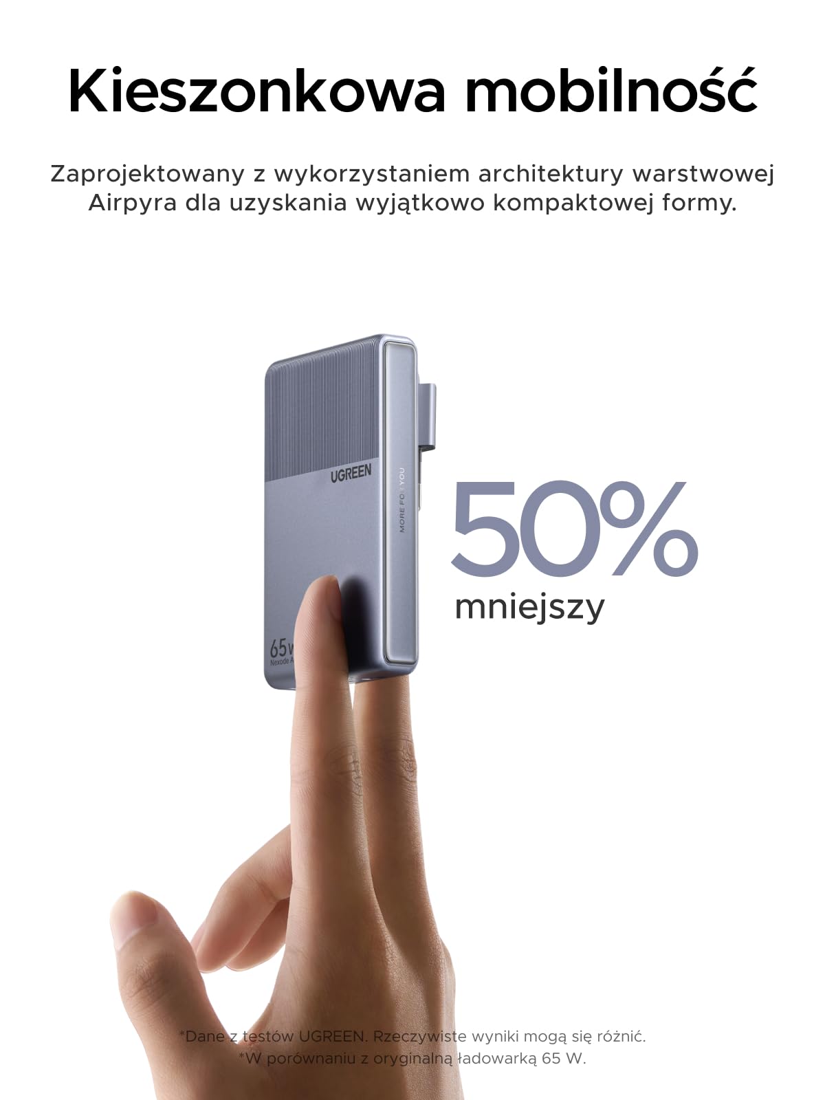 UGREEN Ładowarka USB-C 65W, cienka, 1,45 cm, składana wtyczka, 3 porty | Ultrapłaski szybka ładowarka GaN do podróży i biura, kompatybilna z MacBookiem Pro/Air/Neo, iPhone'em 17/16, iPadem, szara