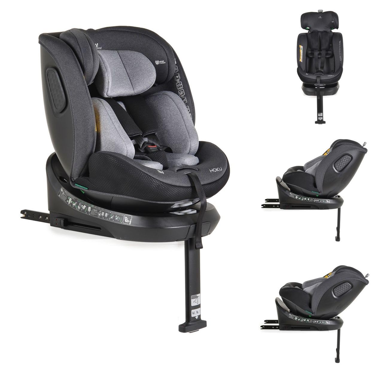 Cangaroo seggiolino bambini Hoku i-Size (40-150cm) gruppo 0/1/2/3 gamba sostegno, colorazione:grigio
