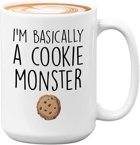 Taza de café Baker de 15 onzas, color blanco, I'm Basically A Cookie Monster - Baker Cook, delantal nutricional, cuchara, tenedor, decoración para