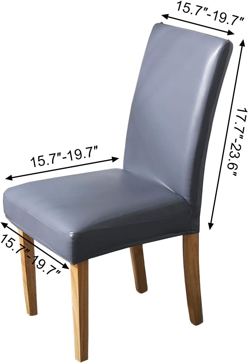Ogrmar 4PCS Stretch Removable Washable Dining Room Chair Protector Slipcovers/ Home Decor Dining Room Seat Cover (PU Gray)