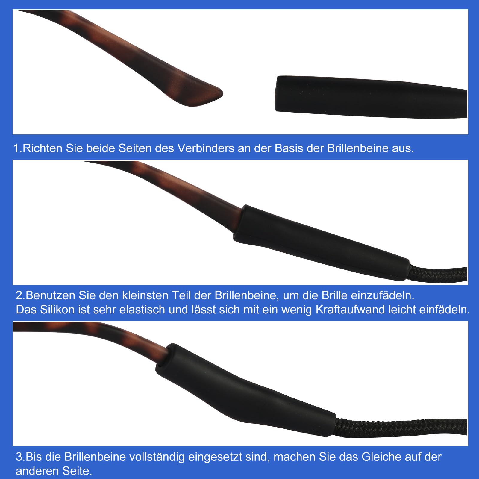 3er-Pack Brillenbänder aus Seil Anti-Rutsch-Ohrbügel-Abdeckung für Sportbrillen Anti-Rutsch-Abdeckung für Brillen mit Fallschutz Verstellbares Ai-Brillenband
