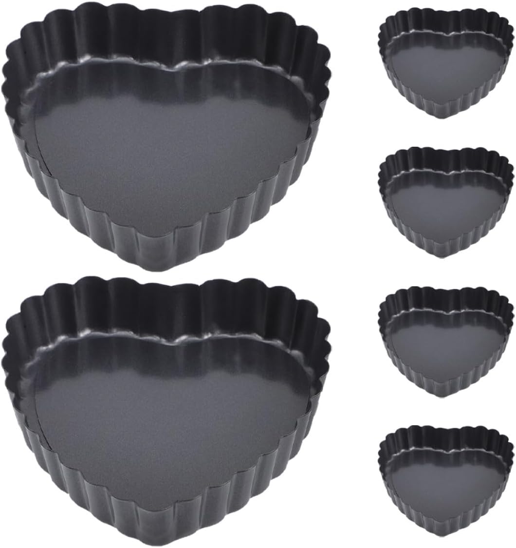 6pcs Heart Shaped Mini Tart Pans with Removable Bottom, 4-inch Carbon Steel Nonstick Baking Pans for Cakes, Quiches, Desserts, Home Kitchen Use