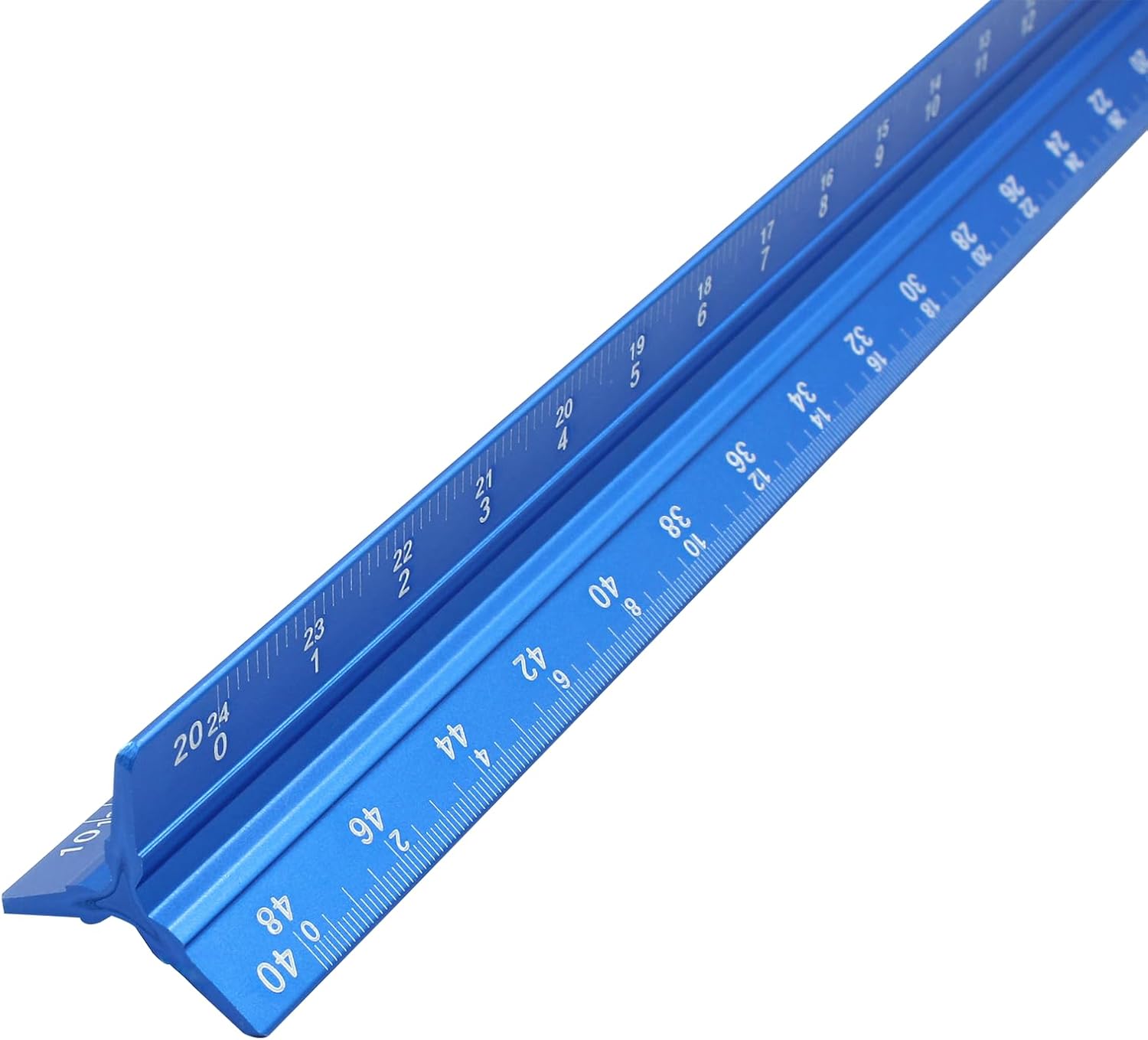 Piutouyar 12 Inch Engineer Scale Ruler, Metal Engineering Ruler Aluminum Laser-Etched Triangular Drafting Tool for Civil Engineering Drafting, Imperial Scale 1:10, 1:20, 1:30, 1:40, 1:50, 1:60(Blue)