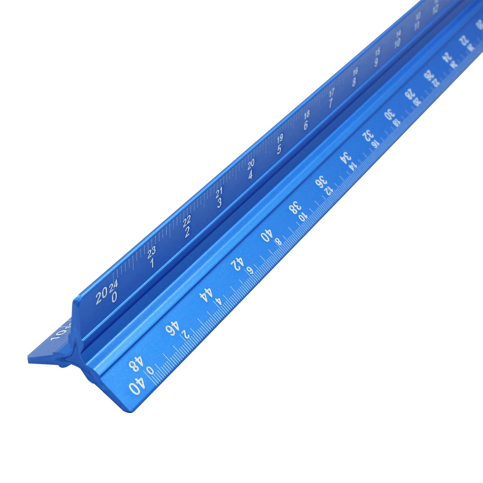 Piutouyar 12 Inch Engineer Scale Ruler, Metal Engineering Ruler Aluminum Laser-Etched Triangular Drafting Tool for Civil Engineering Drafting, Imperial Scale 1:10, 1:20, 1:30, 1:40, 1:50, 1:60(Blue)