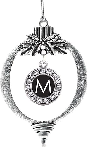 Miniatura 35 de Inspired Silver - My Vintage Initials - Adorno con dije de letra V - Adornos navideños de círculo plateado con joyas de circonita cúbica