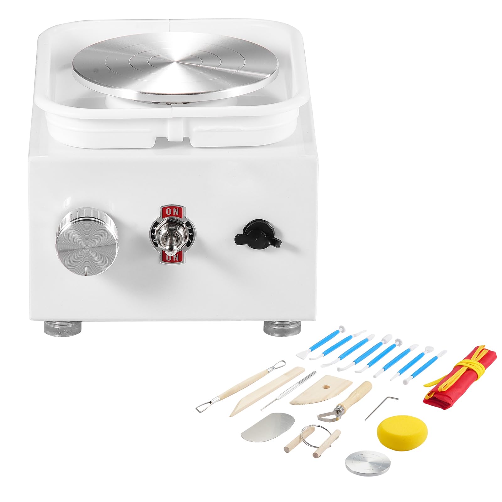 Happybuy Mini Pottery Wheel, 0-320RPM Adjustable Speed, Detachable Basin Forming Machine, with 2.56in/3.94in 2 Turntables, 18pcs Accessories, Great for Art Craft Work & Home DIY, White