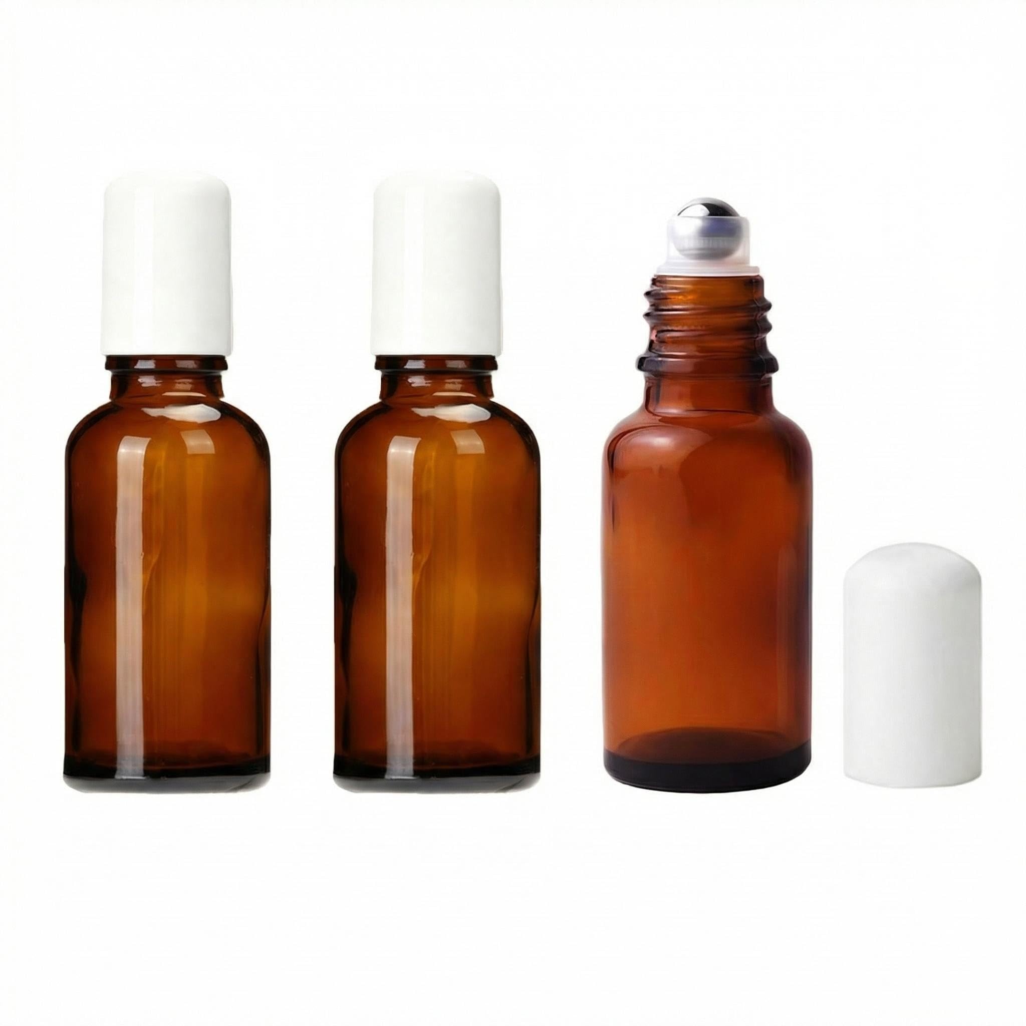 Botellas de rodillo de vidrio ámbar de 15 ml con bola de acero inoxidable para viaje