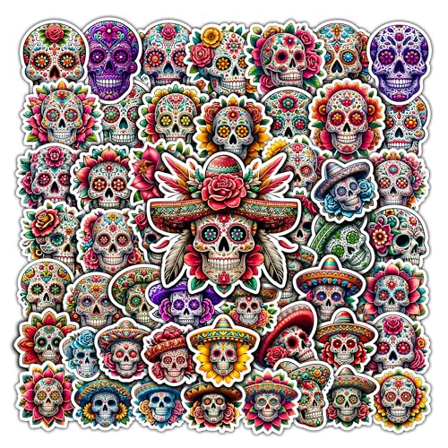 BIGZORO Pack 50 PCS Skull Stickers Halloween Sticker Decals Waterproof for Wall Laptop Bike Car Bumper Helmet Water Bottle