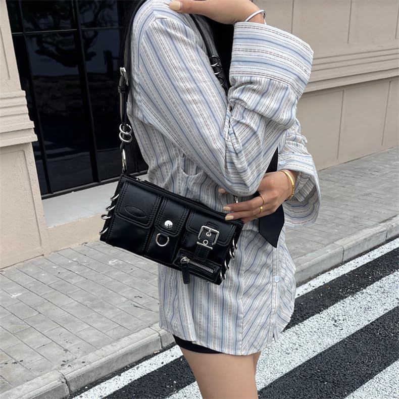 Sac à main vintage en cuir synthétique texturé avec fermoir moraillon - 6
