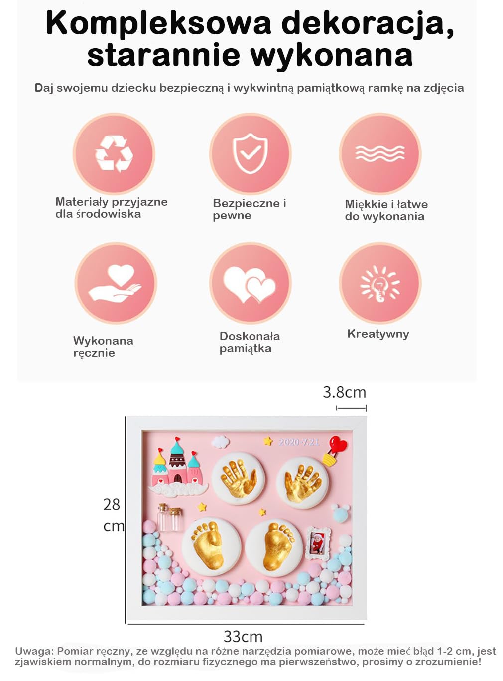 Zestaw dla Noworodka Ramka Odcisk Dłoni I Stopy,Ślad Dziecka Zestaw Pamiątkowa Ramka na Zdjęcia,Prezenty na Baby Shower dla Dziewcząt Chłopców,Dekoracja Pamiątkowa dla Dziecka