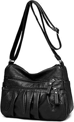 WITERY Soft Leather Multi-Pocket Shoulder Bag for Women - Retro Sling Ruched Hobo Tote Bag
