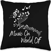 Vista 1 de Music On World Off Notas Musicales Para Músicos Throw Pillow