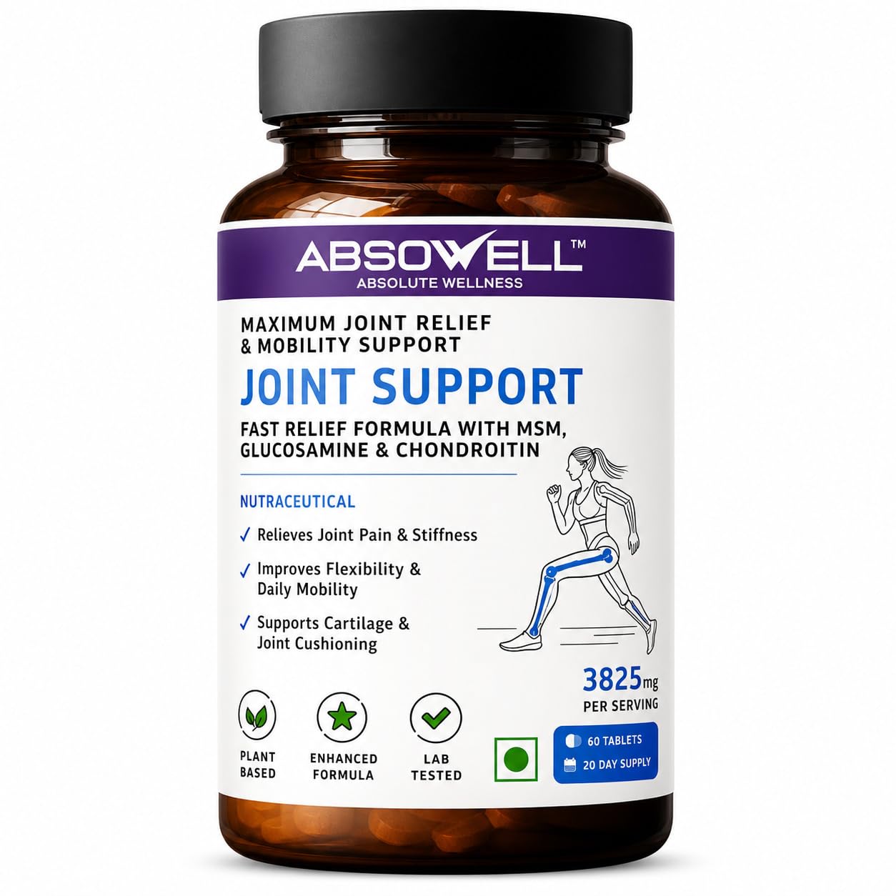 Absowell Joint Support Supplement | Glucosamine, Chondroitin, MSM, Curcumin & Boswellia | Advanced Joint Pain Relief for Men & Women | Supports Cartilage, Flexibility & Mobility | 60 Vegan Capsules-image-16