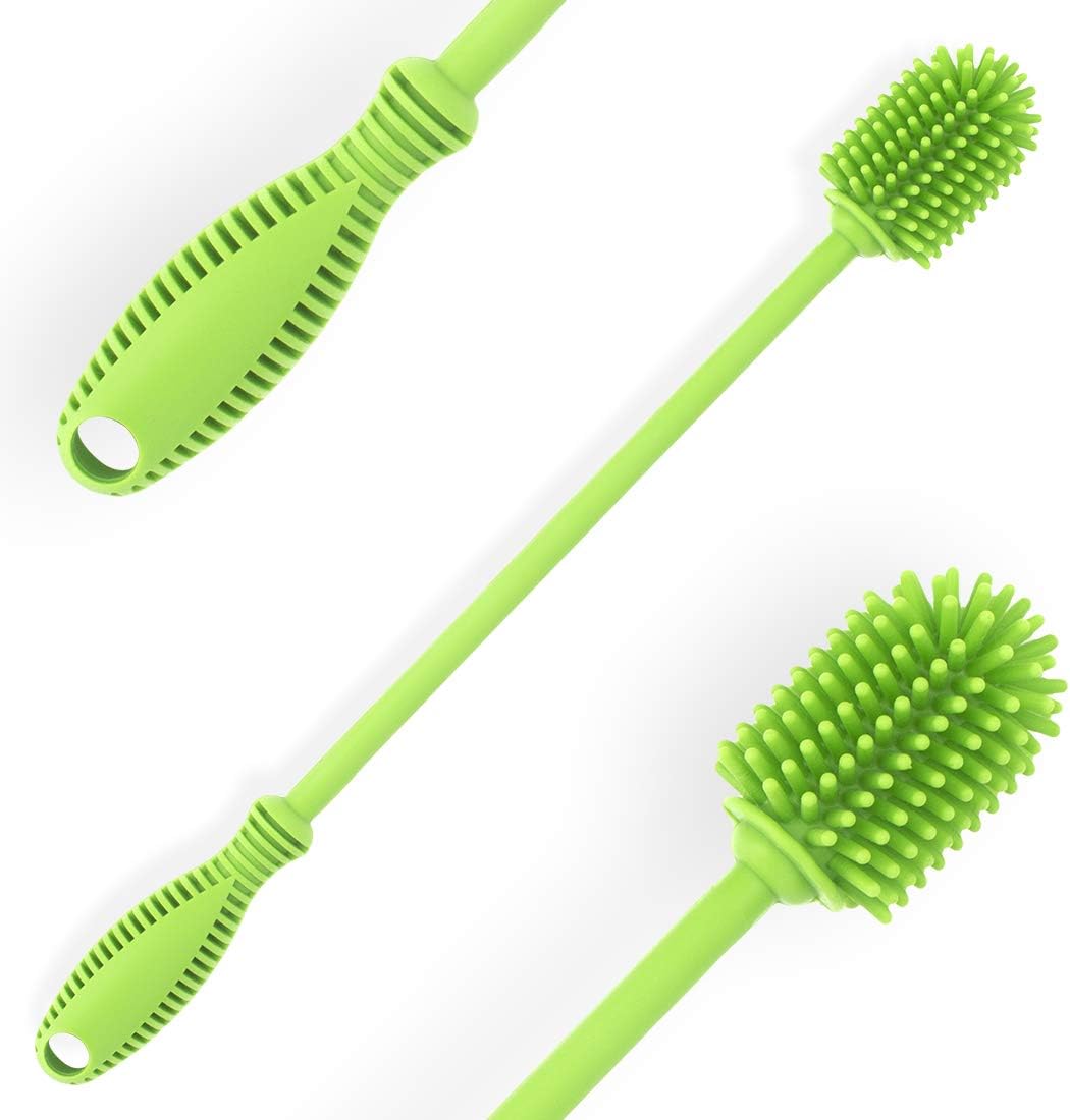 ddLUCK Baby Bottle Cleaning Brush with Long Handle, 31cm/12.5" Silicone Water Bottles Cleaner Brushes for Hydro Flask, Sports Bottle, Vase, Glass Cup (Green, Qty 1)