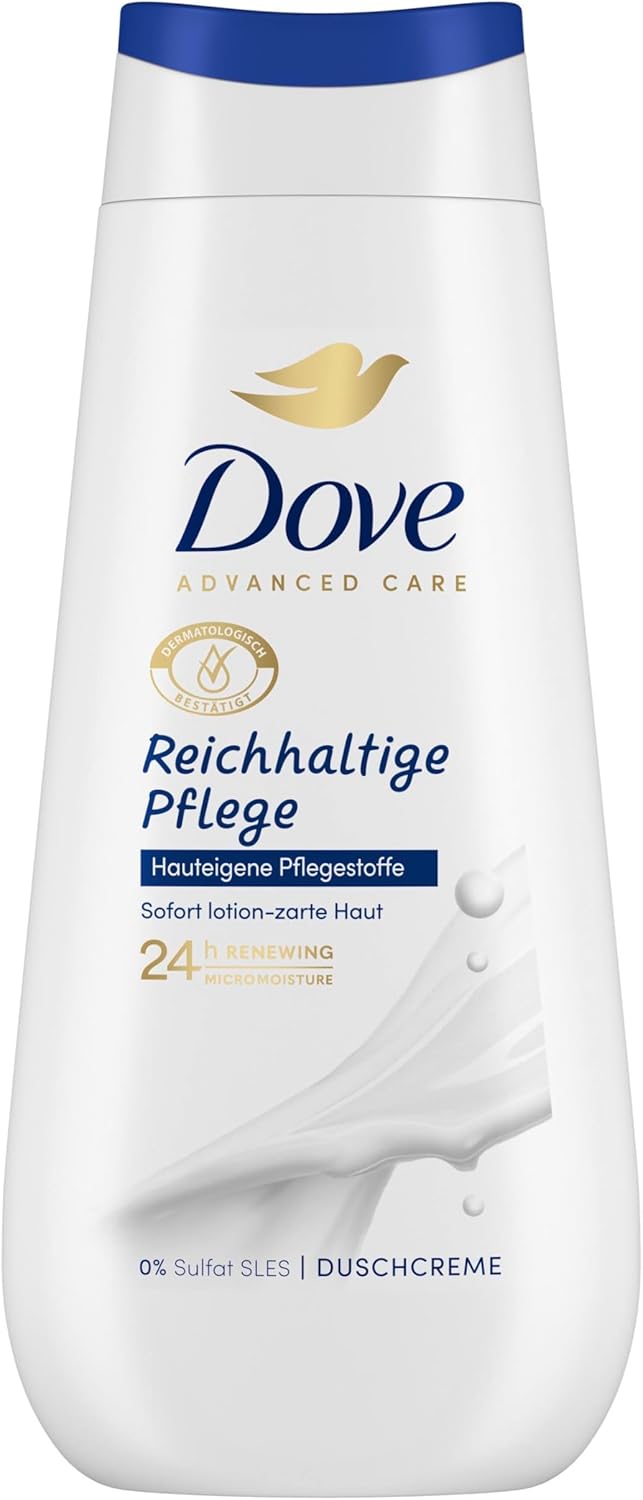 Dove Superior Care Bathe Cream Wealthy Care with 24-Hour Renewing MicroMoisture for Instantly Lotion Delicate Pores and skin 12 x 225 ml
