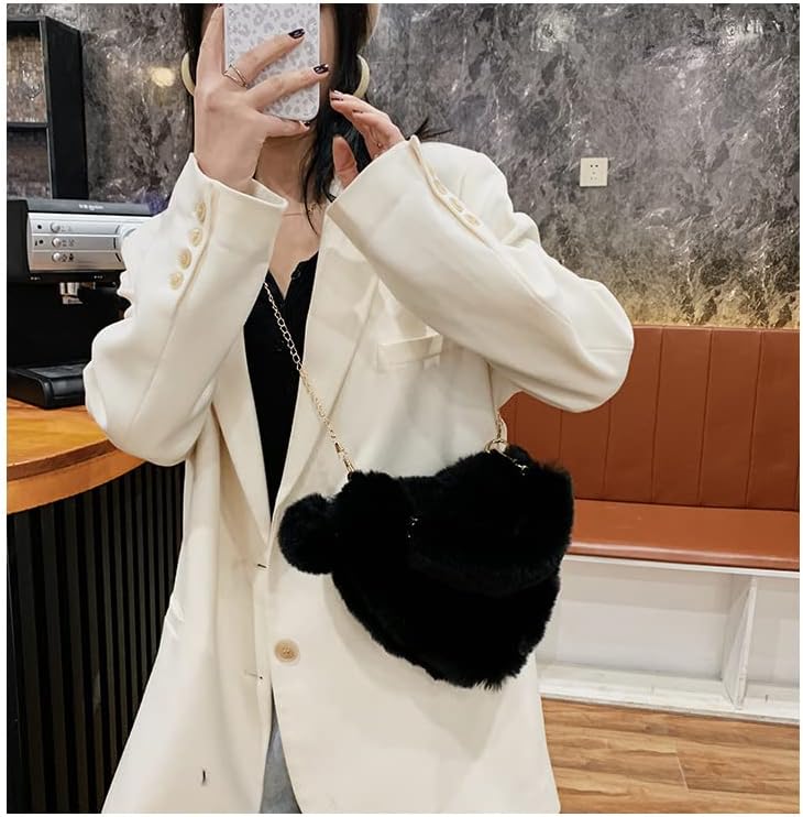Rejolly Furry Purse for Girls Heart Shaped Fluffy Faux Fur Handbag for Women Soft Small Shoulder Bag Clutch Purse - Image 7