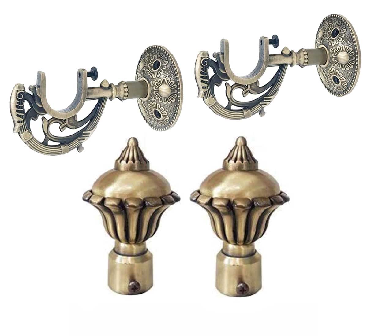 FERIO Antique Brass Zinc Alloy Rajawadi Finish Curtain Bracket Set and Curtain Finial for Door and Window Rod Support Fittings 1 Inch Rod (Window Rod Holder 2 Pcs and Curtain Finial 2 Pcs) — Amazon image 9