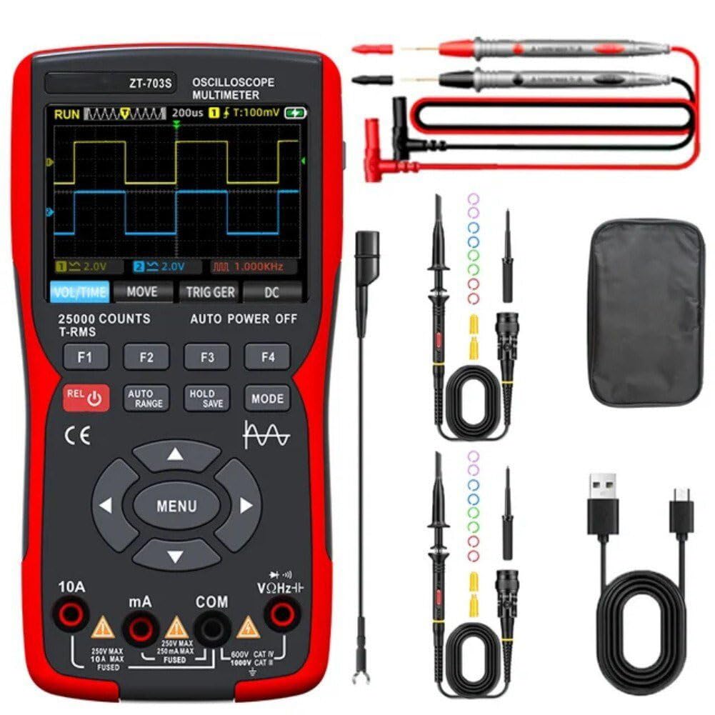 Xiangtat 3 in 1 Handheld Oscilloscope Automotive Dual Channel 50MHz with Digital Multimeter and Signal Generator