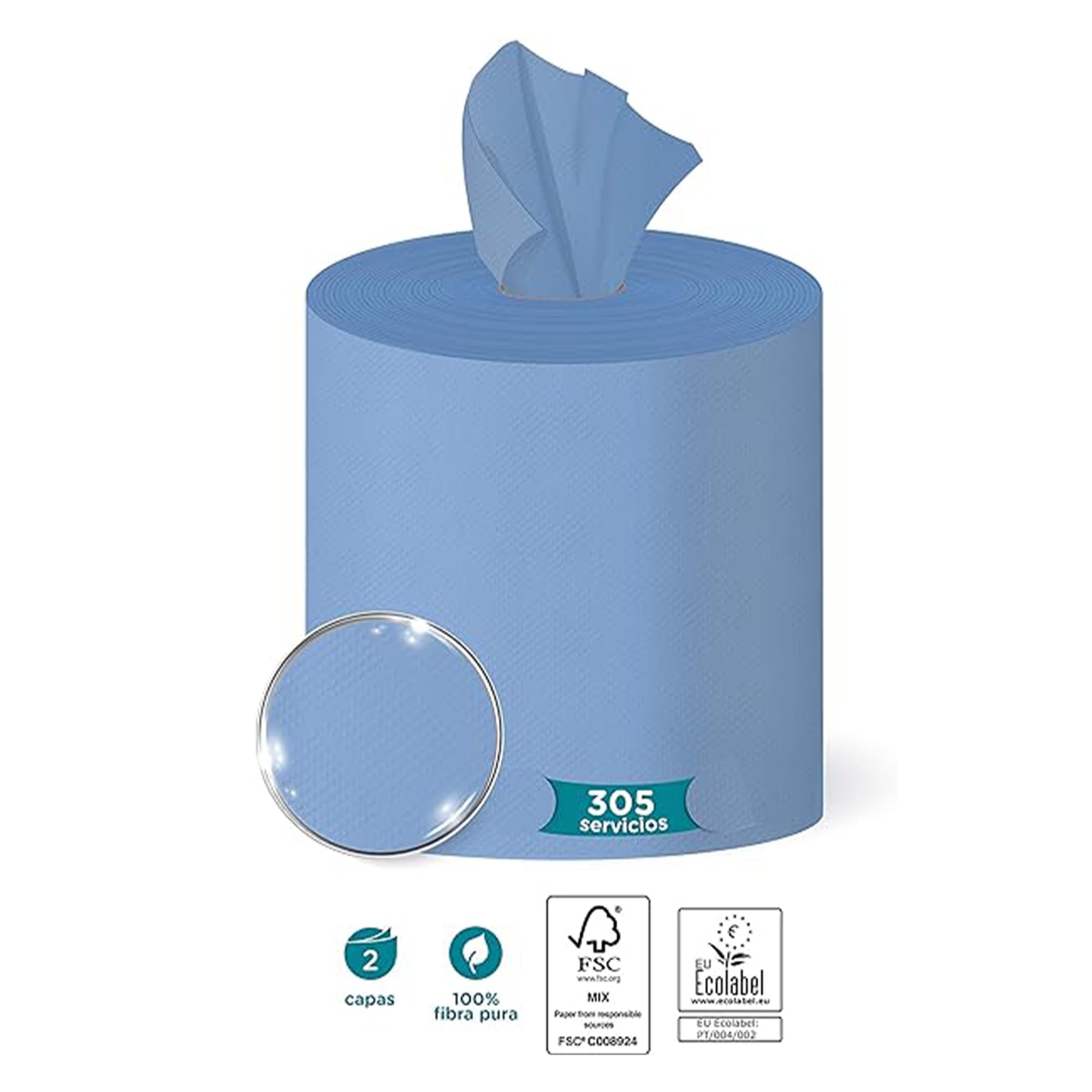 Clim Profesional 6 Rollos de Celulosa Azul Ecológica 2 Capas 150mts Secado de Manos Pack 6 Ud Ideal para Cocinas Profesionales e Industria Alimentaria. Tamaño G, Color Azul Celulosa
