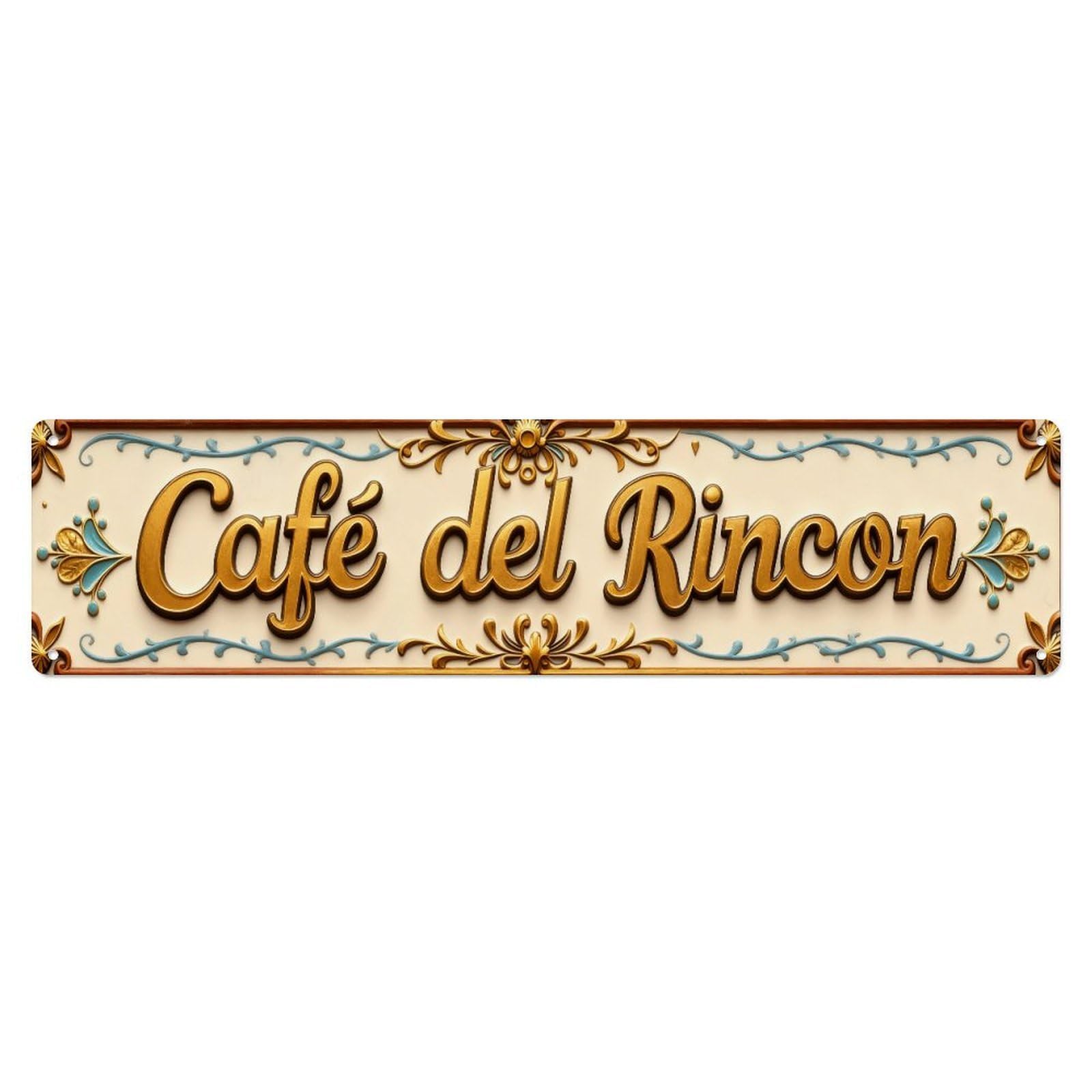 Golden Ornate Frame Design With Floral Accents Metal Tin Sign Plaque
