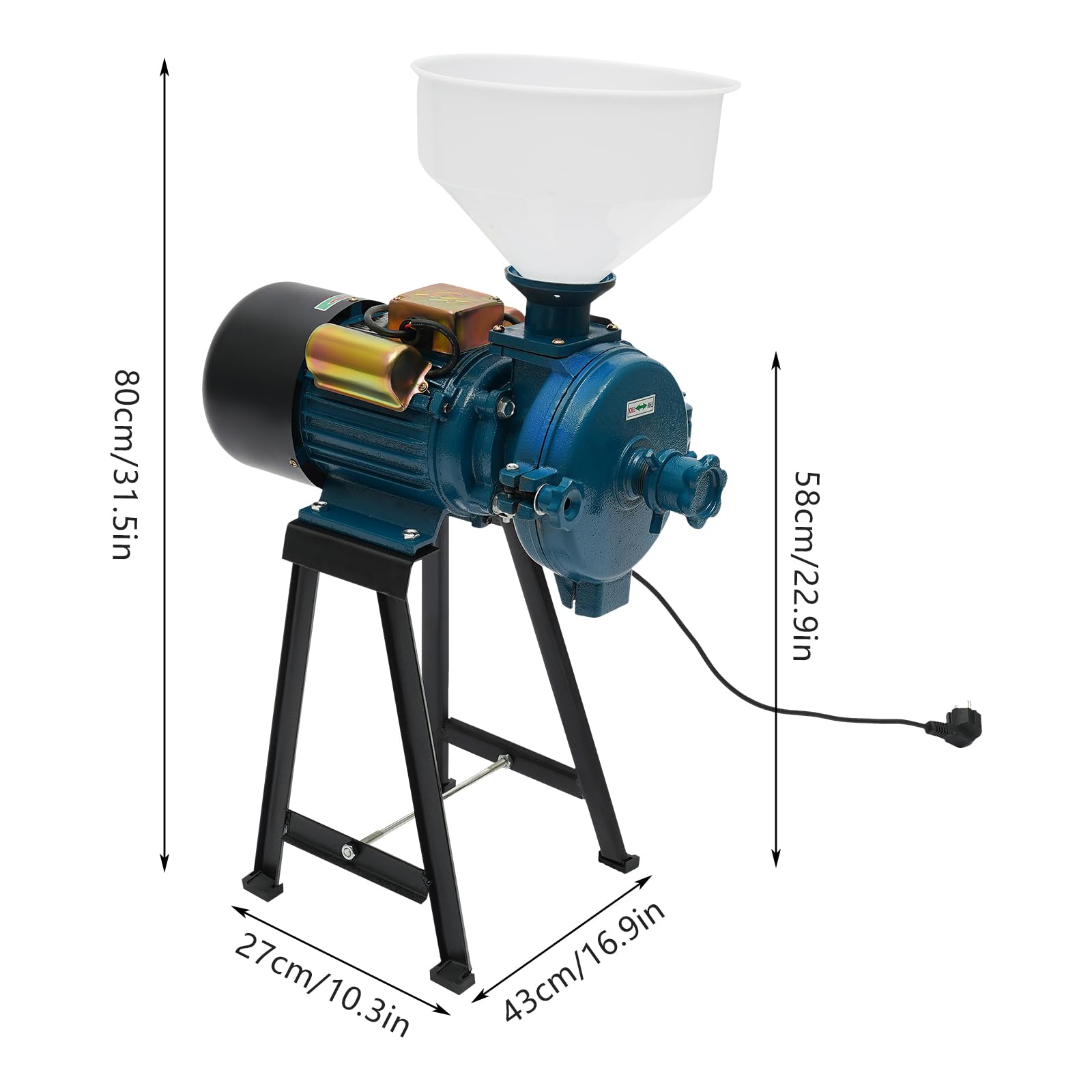 Elektrische Getreidemühle, 2200W Kornmühle mit Trichter, 1400 U/min Elektrischemühle Getreidemühle Maschine, für Getreide Mais Stroh Futter Schrotmühle