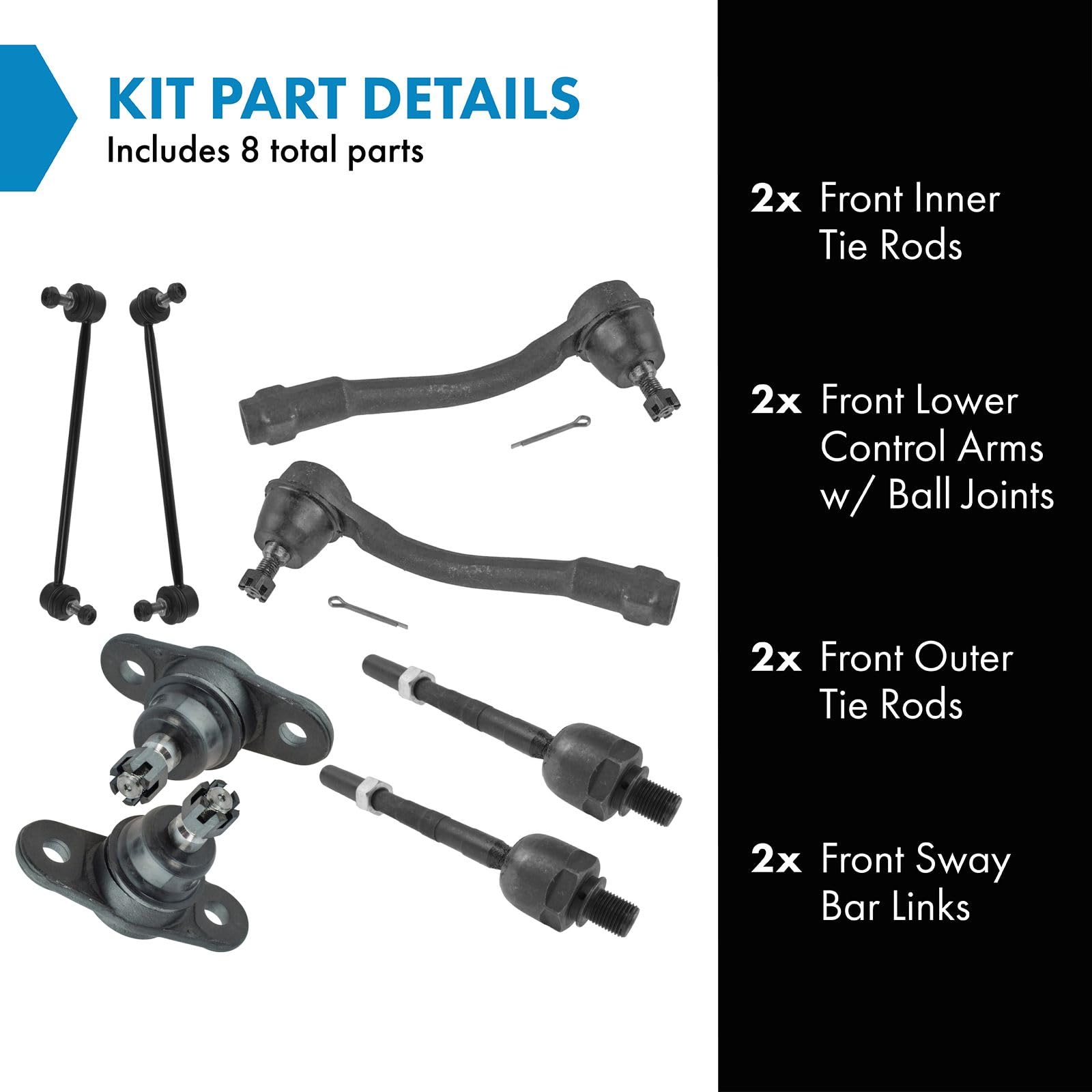 8pcs Lower Control Arms Ball Joints Tierods For 2006-2011 Hyundai Accent