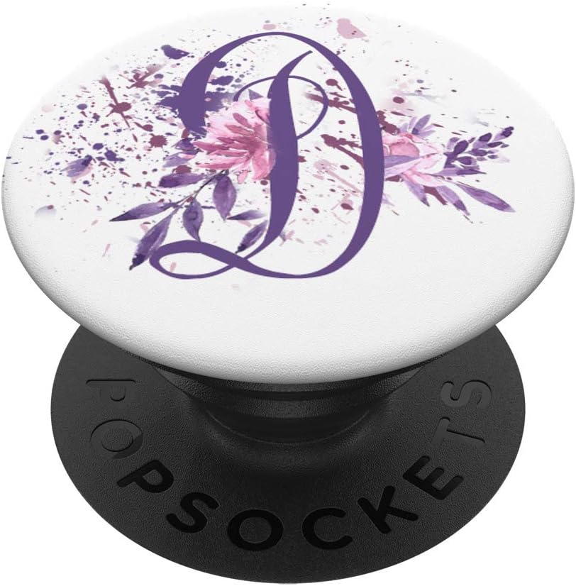 Purple Floral Letter D Initial Personalized Monogram PopSockets PopGrip: Swappable Grip for Phones & Tablets