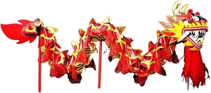 Happy Dragon Dance Props Cloth Dragon Dance Parade 8m Chinese Dragon Dance Lion Dance Head Costume Mascot Folk for 6 People to ShowRojo