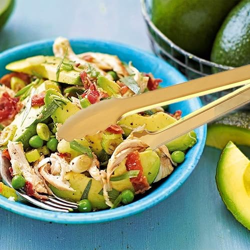 Miniatura 6 de Paquete de 2 pinzas doradas para servir, para ensalada, para bufé, antideslizantes y de fácil agarre, de acero inoxidable, chapadas en oro, para