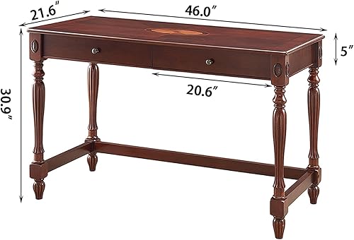 Miniatura 2 de MODERION Escritorio de Computadora de Madera Maciza con 2 Cajones, Mesa de Tocador Tradicional, Escritorio de Escritura para Oficina en Casa de 46",
