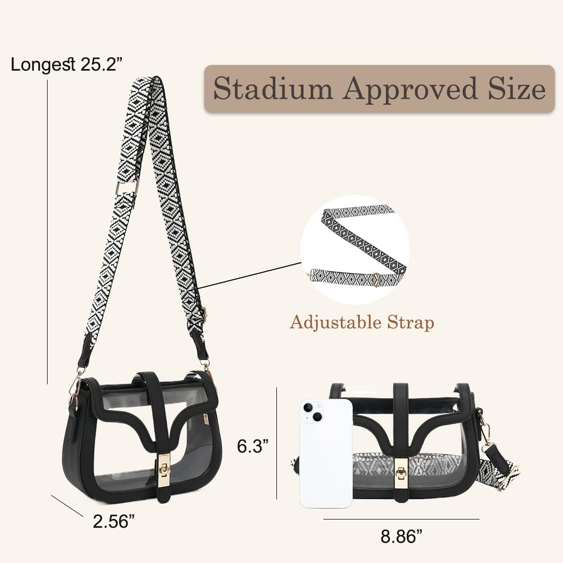 LOXOMU Clear Purse for Women Crossbody Clear Bag for Stadium Events, See Through Purse Plastic Transparent Concert Bag