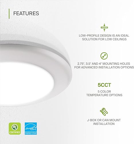 Miniatura 3 de ASD Luces LED de disco de 6 pulgadas  2700K3000K3500K4000K5000K, 15W 1245LM  Luz de techo regulable de perfil bajo, accesorio de montaje en