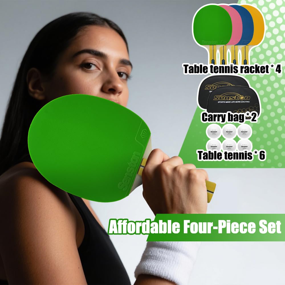 Senston Set di racchette da ping pong (4 racchette) – Opzioni colorate per competizioni casuali e divertimento in famiglia | Il set da ping pong perfetto per ragazzi e adulti