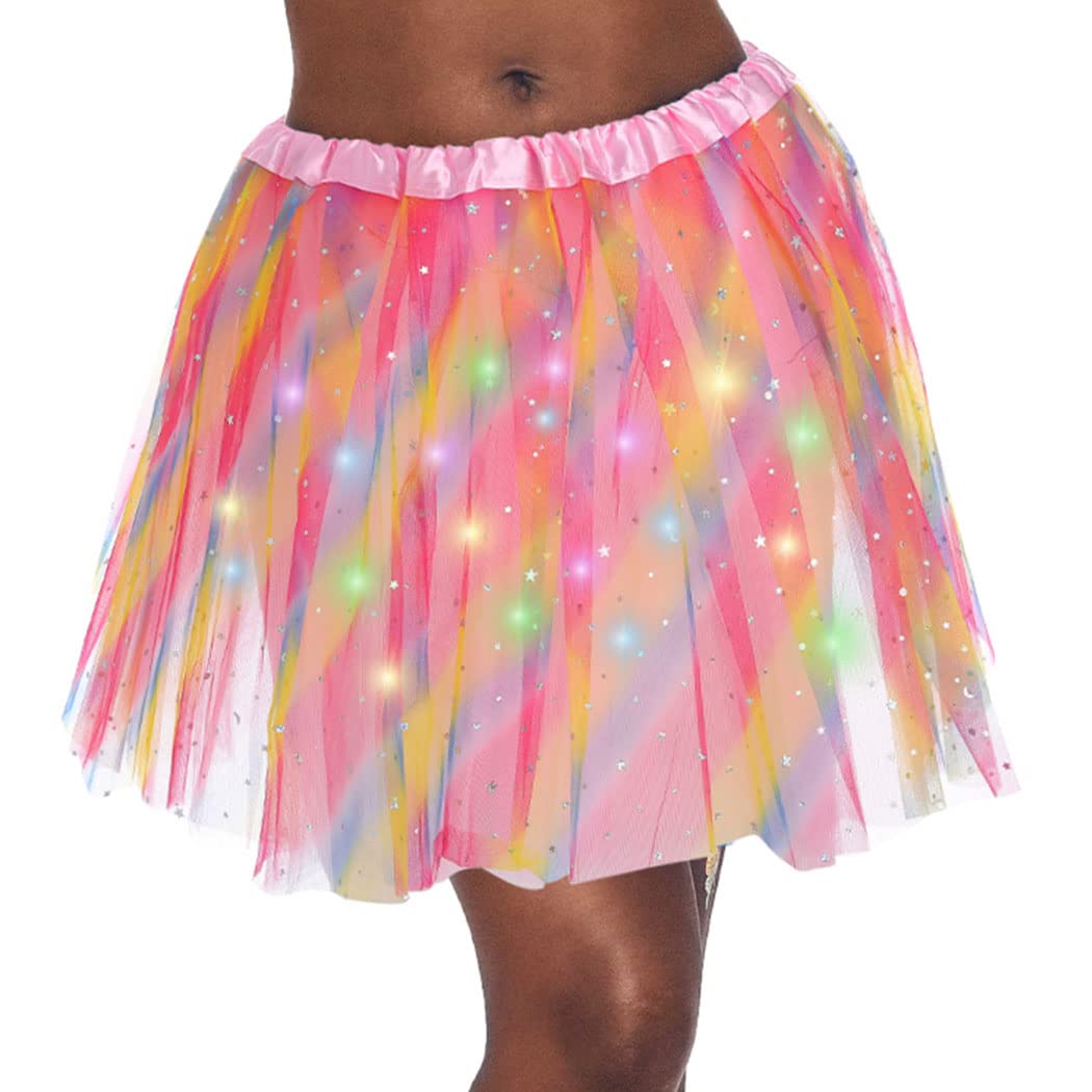 DRESBE Women's LED Skirt Light Up Tutus Glow Tulle Dance Skirts Party Rave Festival Halloween Clothes